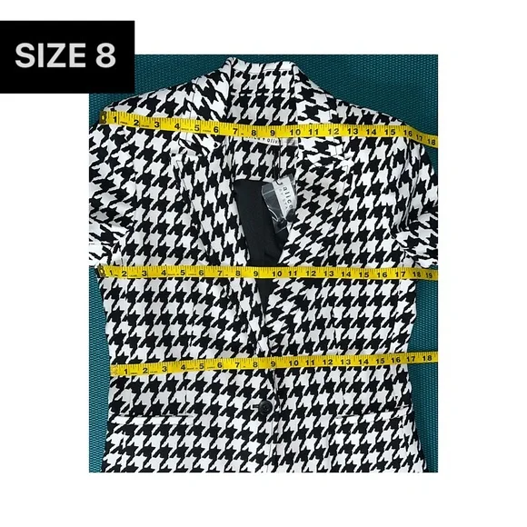 Alice + Olivia Breann Houndstooth Black White Fitted Blazer Jacket - Picture 14 of 17
